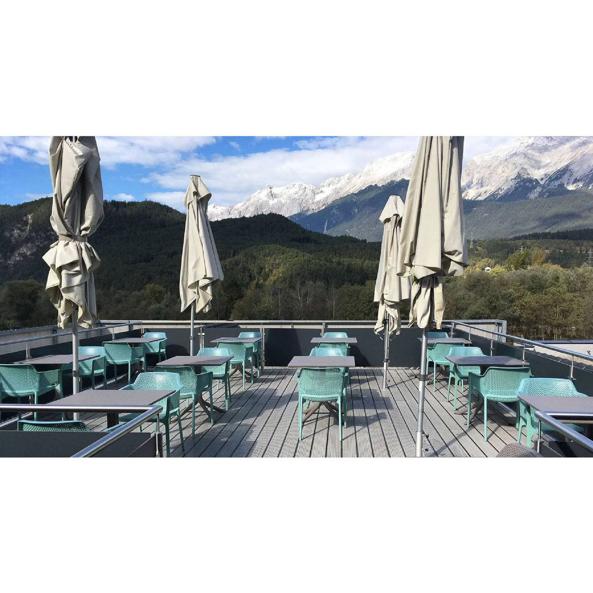 Perforated Square 4-Spoke Outdoor Dining Table – Clip – outdoor alternate view 11