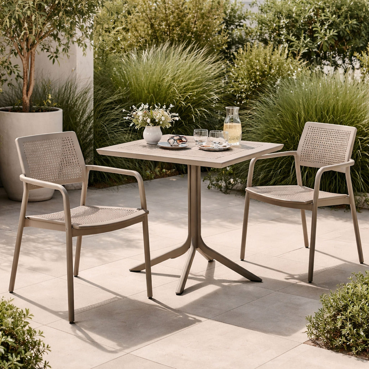 Perforated Square 4-Spoke Outdoor Dining Table – Clip – outdoor alternate view 6