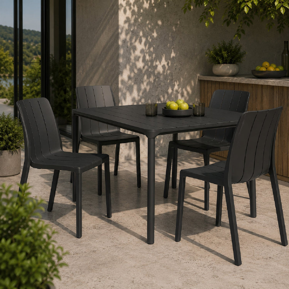 Slatted Outdoor Monobloc Dining Chair – Tiberina – outdoor side profile