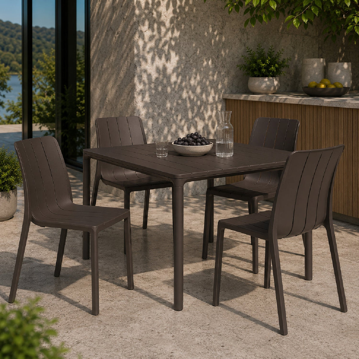 Regenerated Terra-Colored Outdoor Dining Chair – Tiberina – outdoor side profile