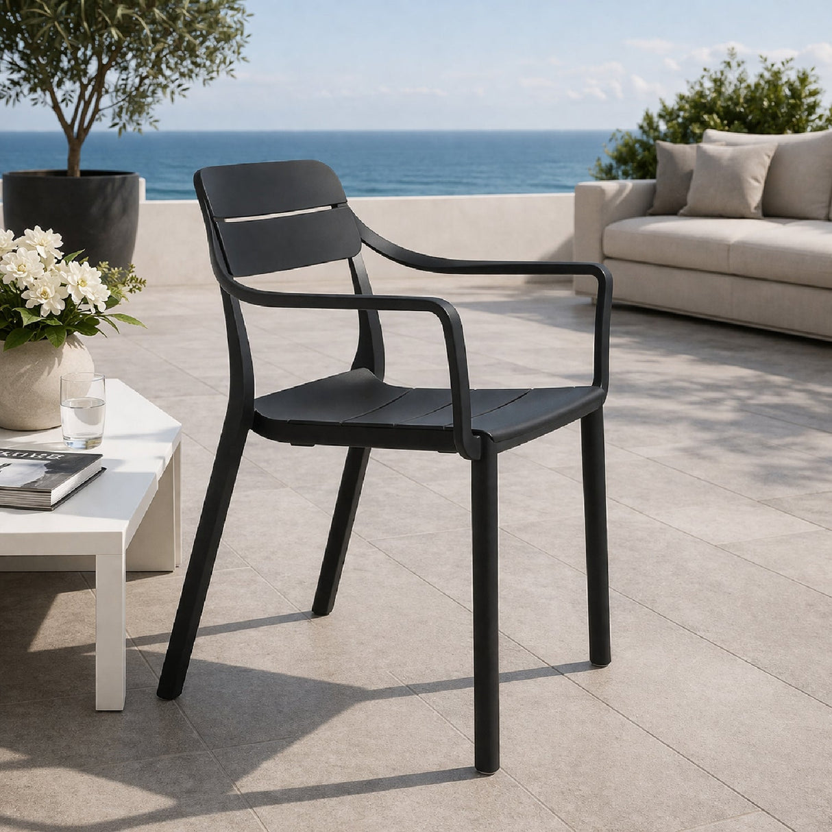 Fiberglass Outdoor Monobloc Dining Armchair – Cassia – outdoor alternate view 6