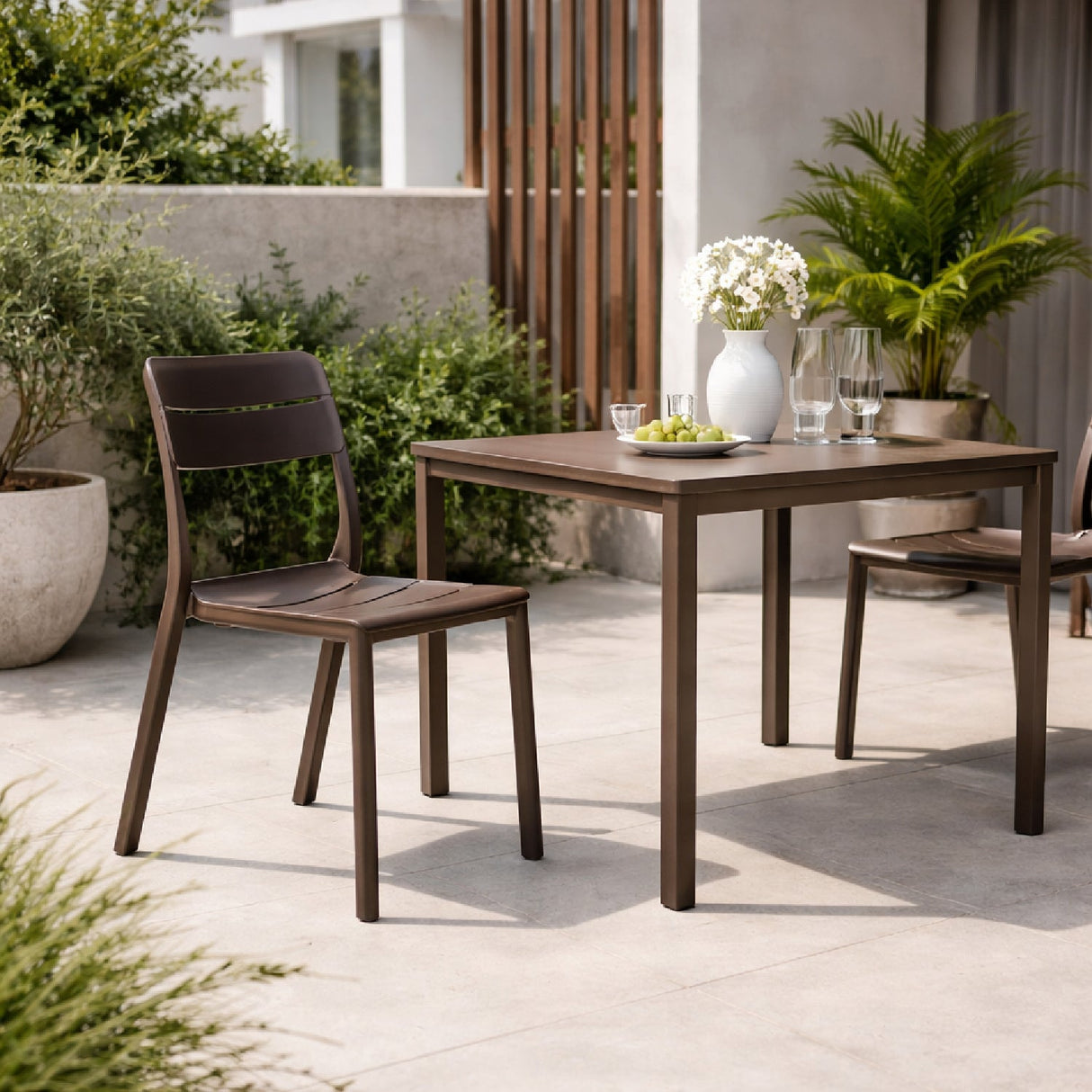 Fiberglass Outdoor Monobloc Dining Chair – Cassia Bistrot – outdoor rear view