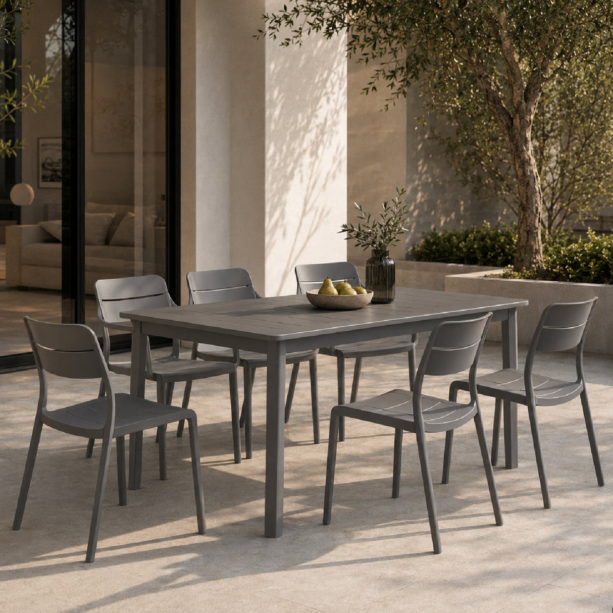 Regenerated Fiberglass Outdoor Dining Chair – Bistrot – outdoor angled view