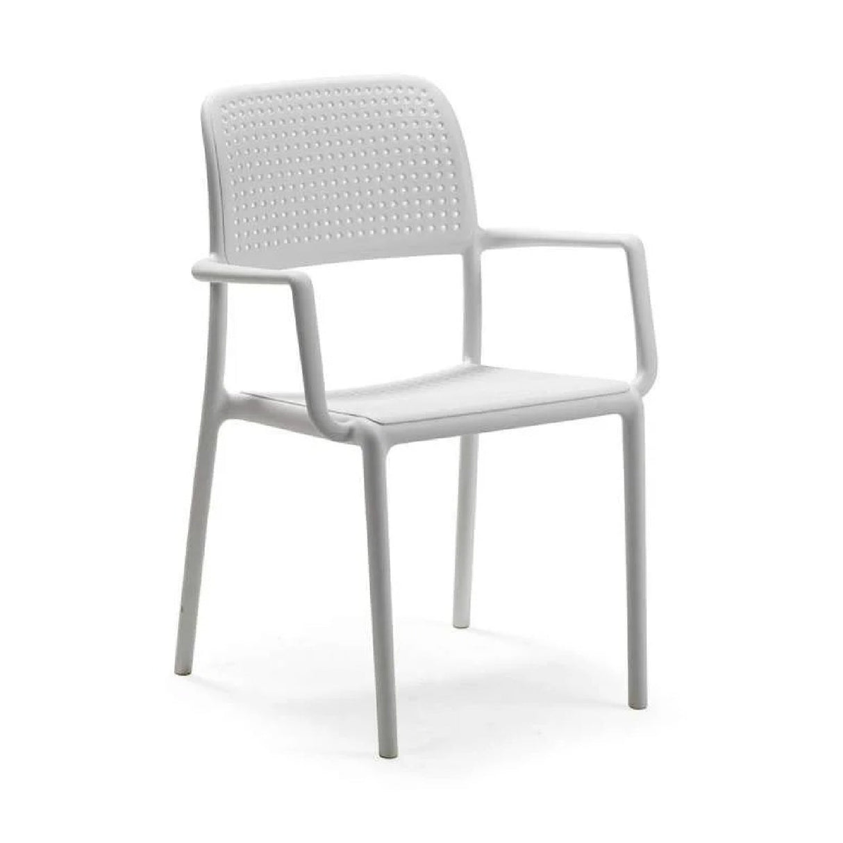 Perforated Fiberglass Outdoor Dining Armchair – Bora – outdoor front view