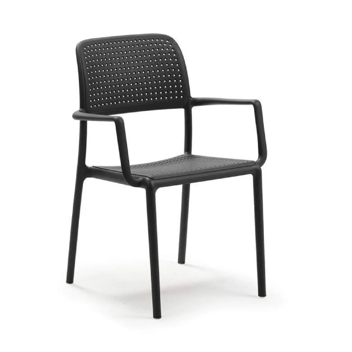 Perforated Fiberglass Outdoor Dining Armchair – Bora – outdoor side profile