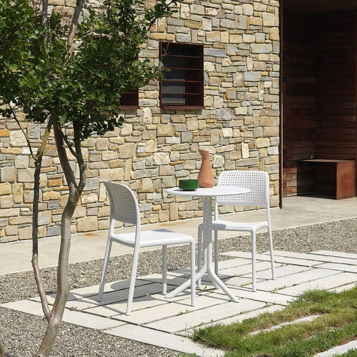 Perforated Fiberglass Outdoor Dining Chair – Bora – outdoor side profile