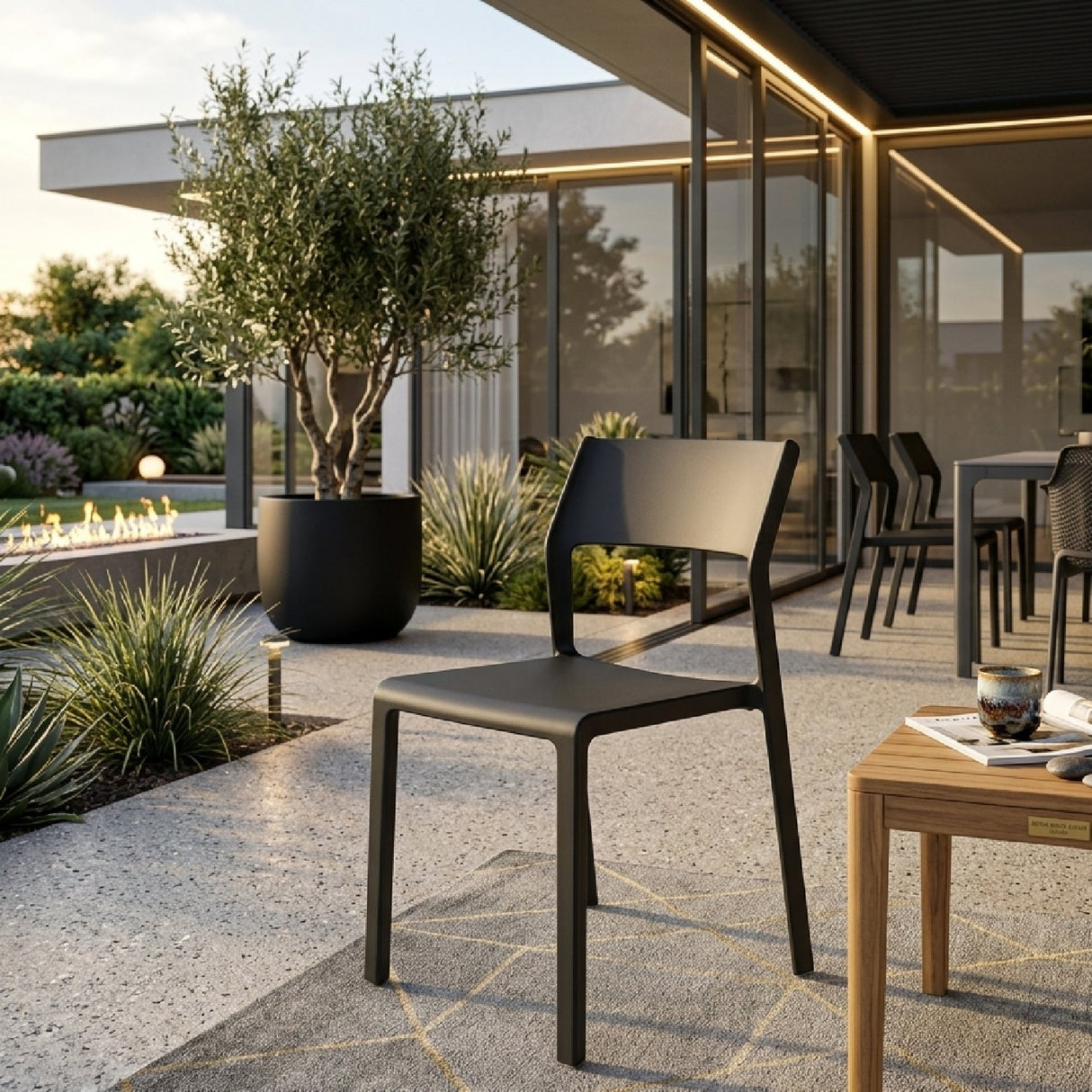 Open-back Outdoor Dining Chair – Trill – outdoor rear view