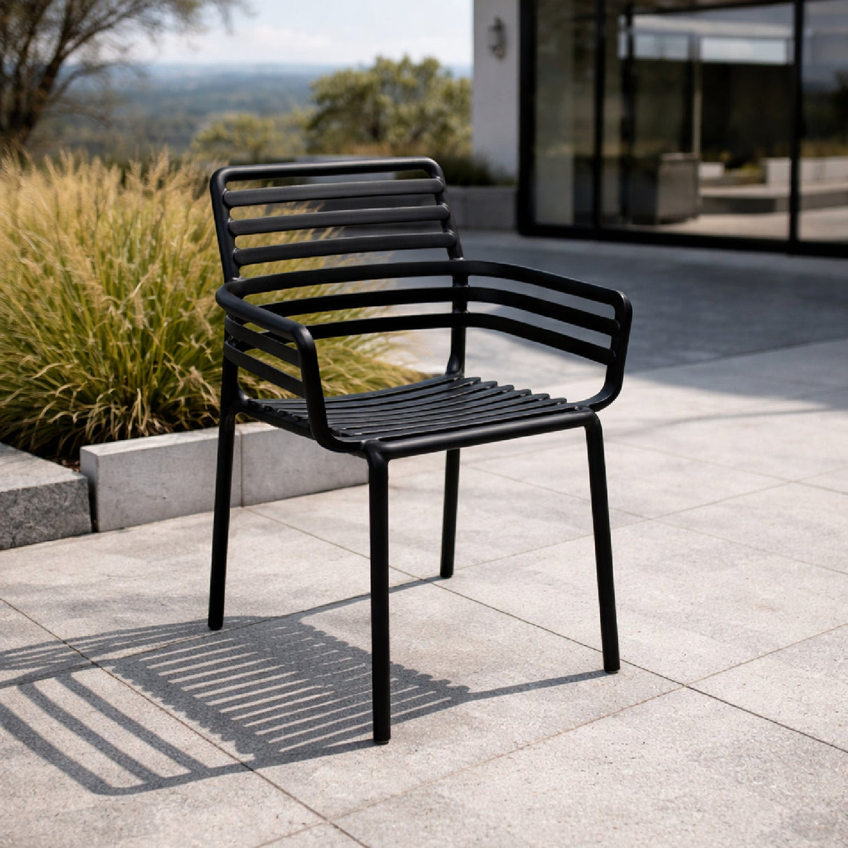 Slatted Outdoor Monobloc Dining Armchair – Doga – outdoor rear view