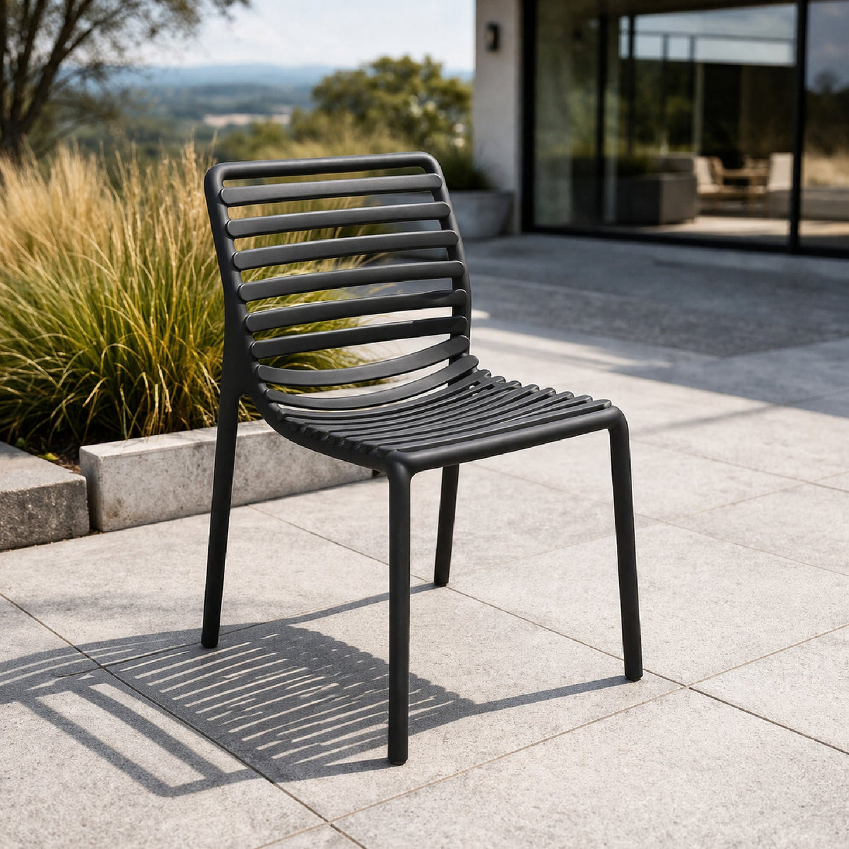 Slatted Outdoor Monobloc Dining Chair – Doga – outdoor rear view