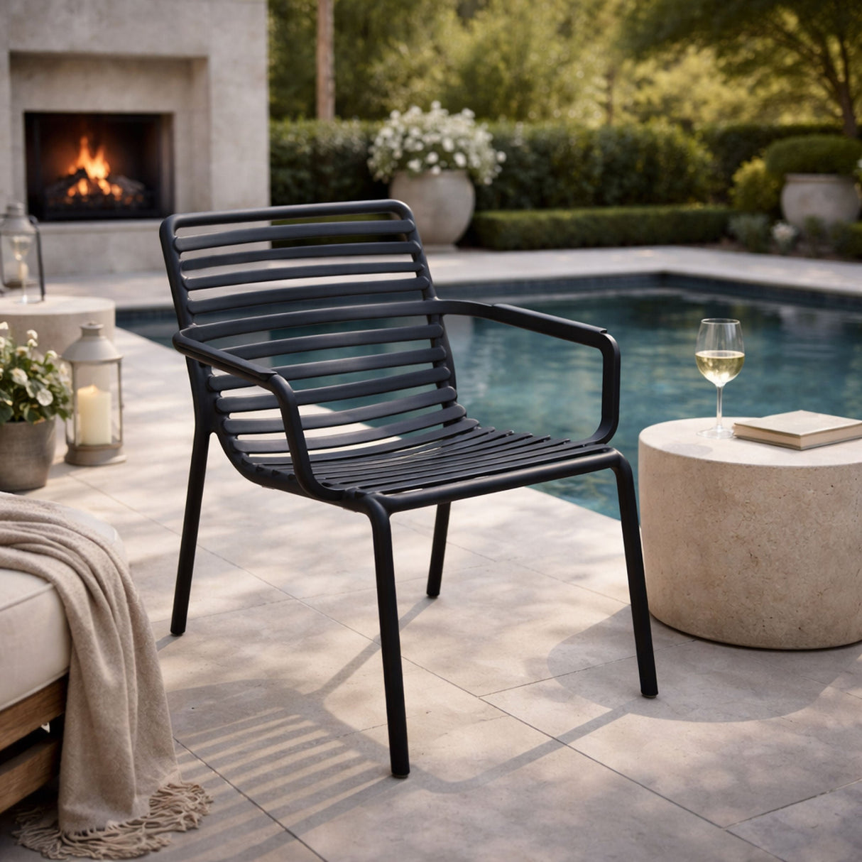 Slatted Stackable Outdoor Lounge Chair – Doga – outdoor rear view