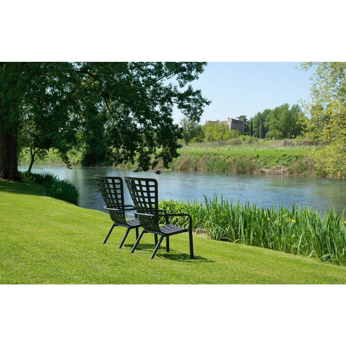 Square Perforated Reclining Outdoor Armchair – Folio – outdoor alternate view 37
