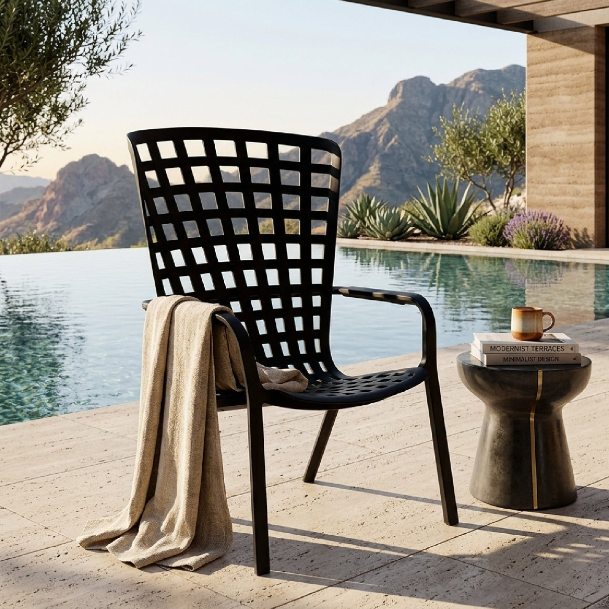 Square Perforated Reclining Outdoor Armchair – Folio – outdoor rear view