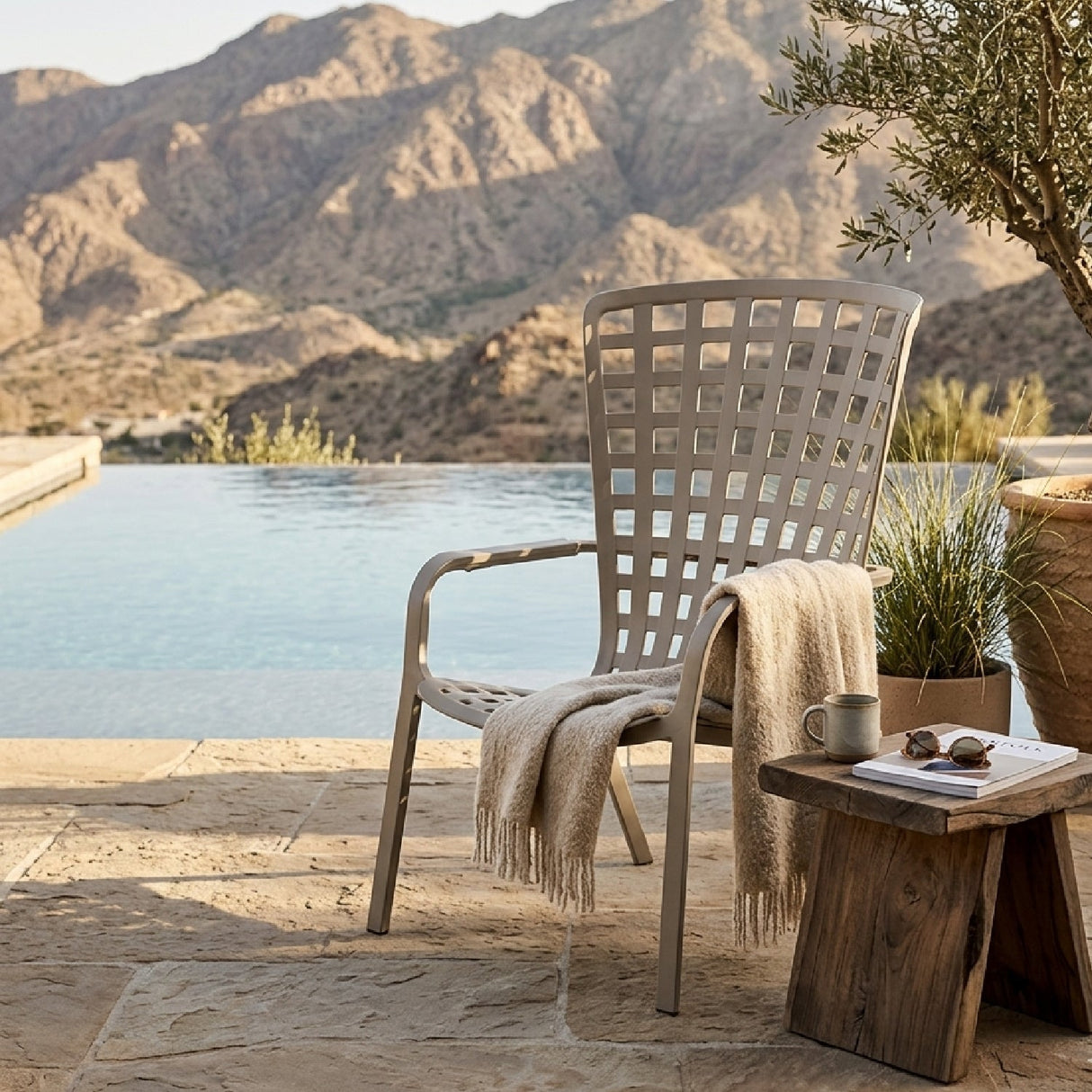 Square Perforated Reclining Outdoor Armchair – Folio – outdoor alternate view 6