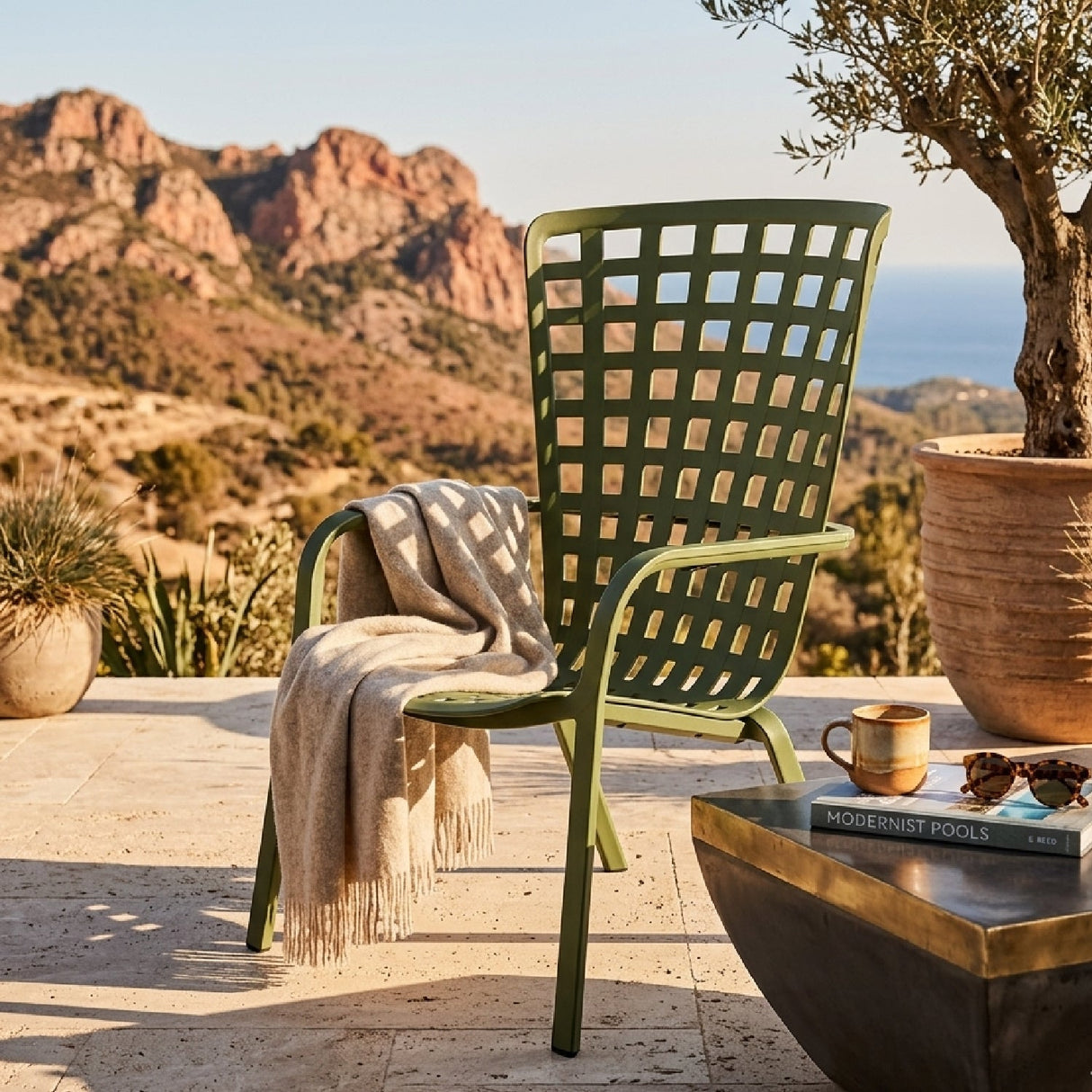 Square Perforated Reclining Outdoor Armchair – Folio – outdoor alternate view 8