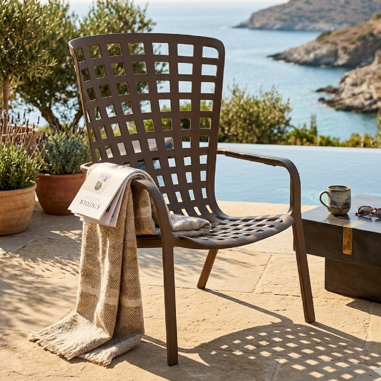 Square Perforated Reclining Outdoor Armchair – Folio – outdoor alternate view 10