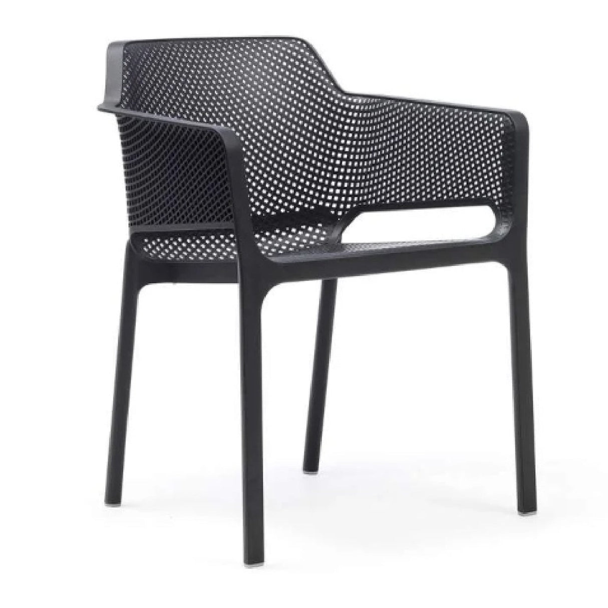 Square Perforated Outdoor Dining Armchair – Net – outdoor side profile