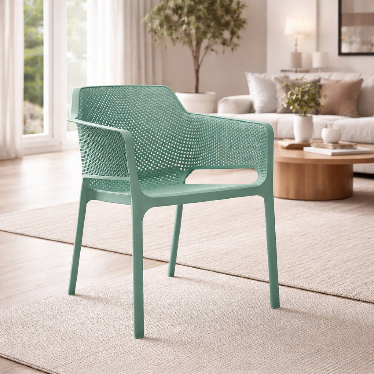 Square Perforated Outdoor Dining Armchair – Net – outdoor alternate view 7