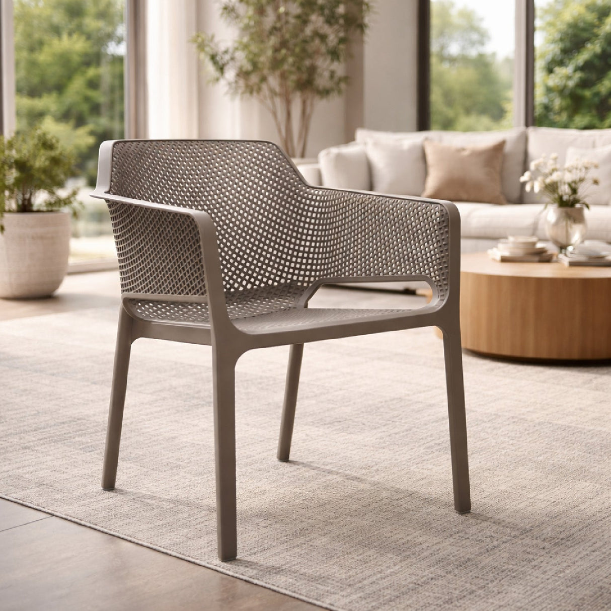 Square Perforated Outdoor Dining Armchair – Net – outdoor alternate view 9