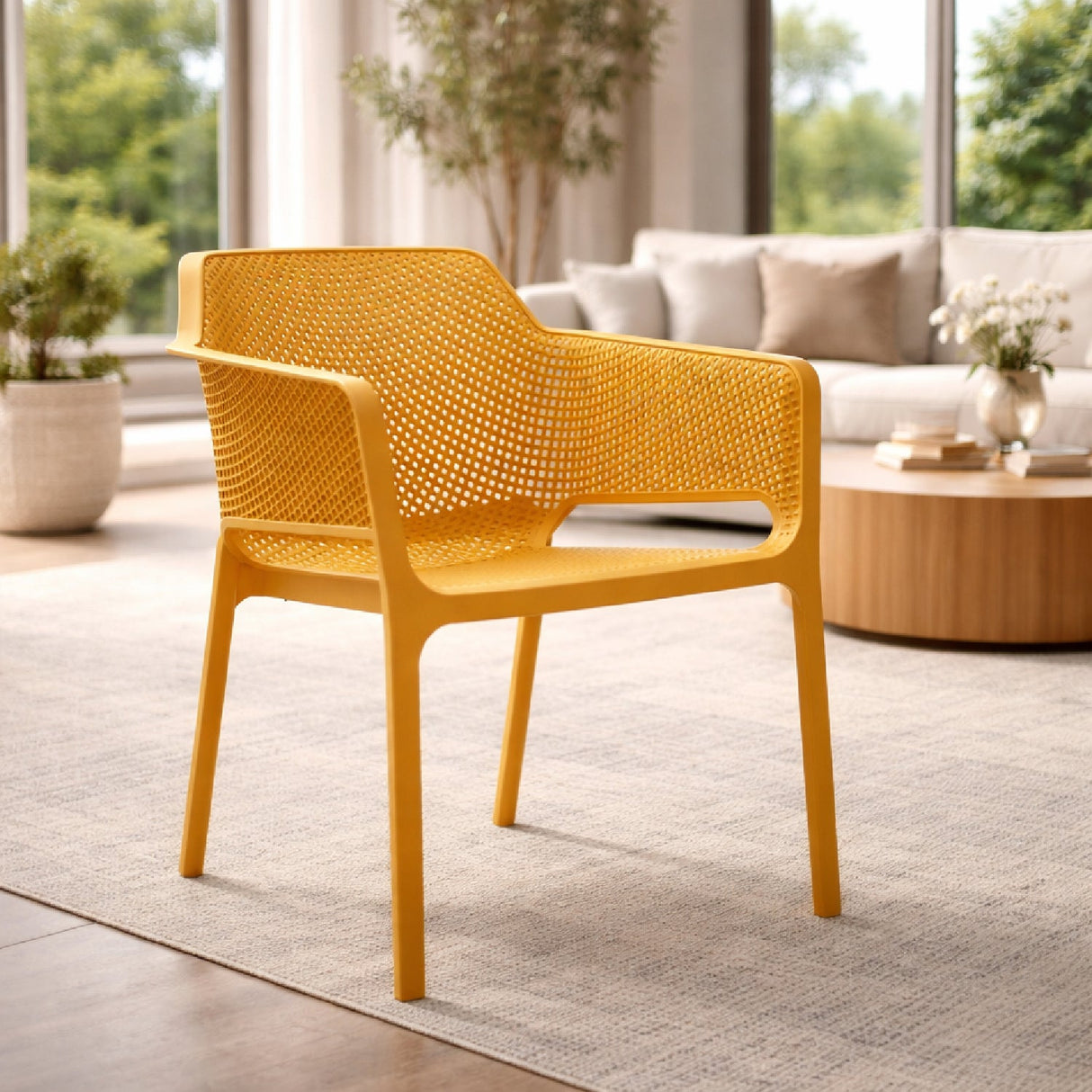 Square Perforated Outdoor Dining Armchair – Net – outdoor alternate view 11
