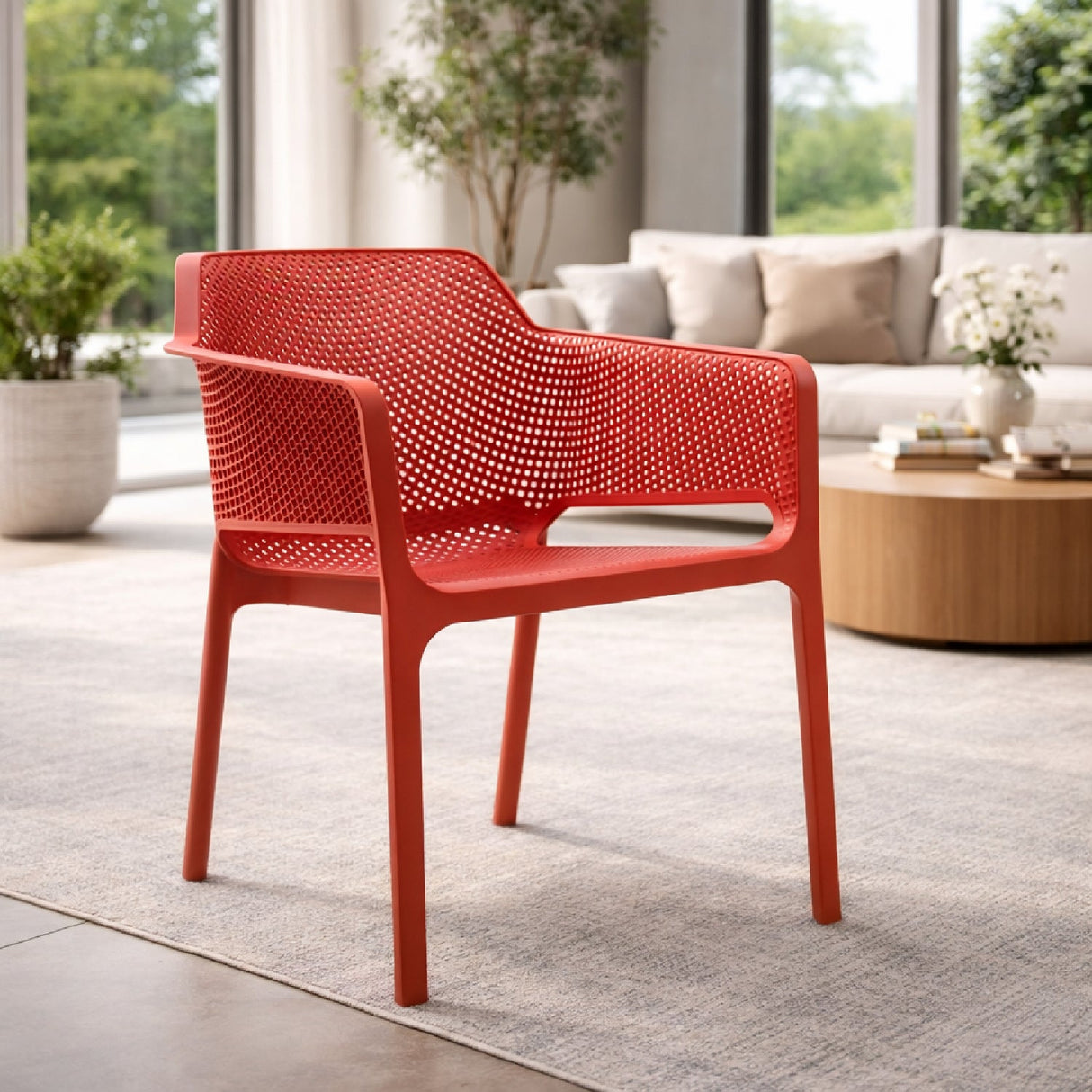 Square Perforated Outdoor Dining Armchair – Net – outdoor alternate view 14