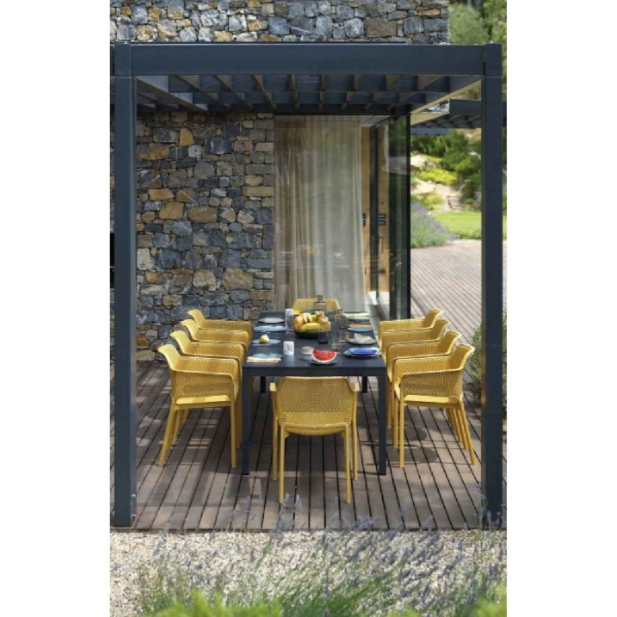 Square Perforated Outdoor Dining Armchair – Net – outdoor alternate view 19