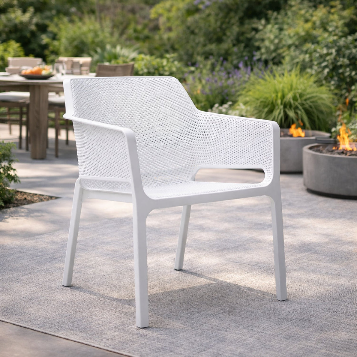 Outdoor Perforated Cushioned Armchair – Net Relax – outdoor angled view