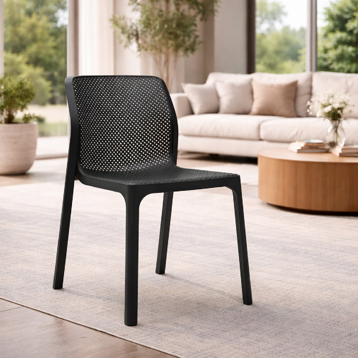 Perforated Monobloc Outdoor Dining Chair – Bit – outdoor rear view