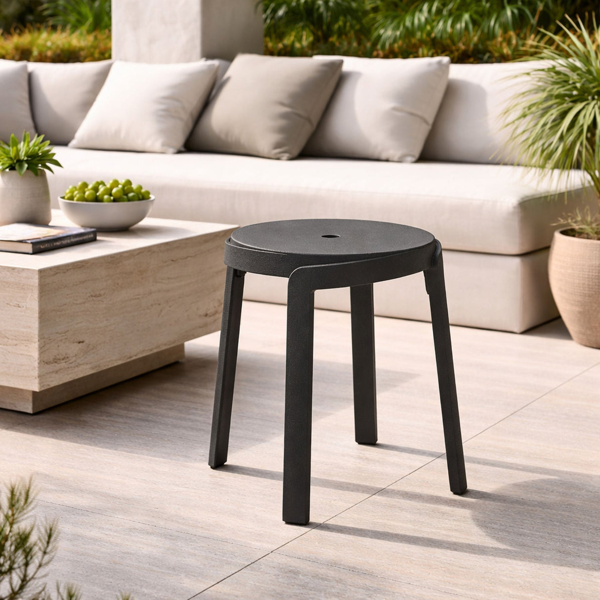 Regenerated Fiberglass Round Outdoor Stool – Stack Mini – outdoor alternate view 6