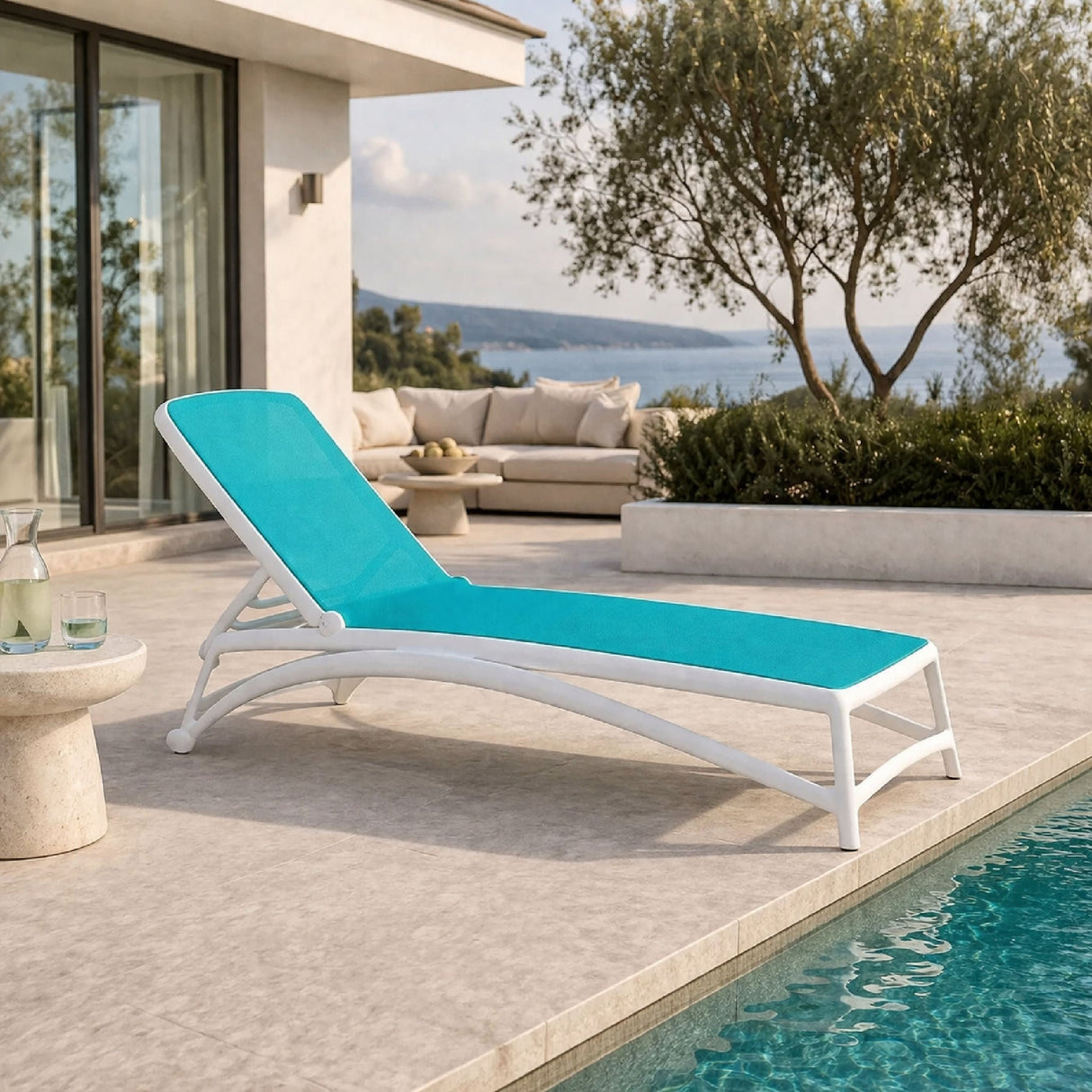 Fiberglass Frame Outdoor Chaise Lounge – Atlantico – outdoor angled view