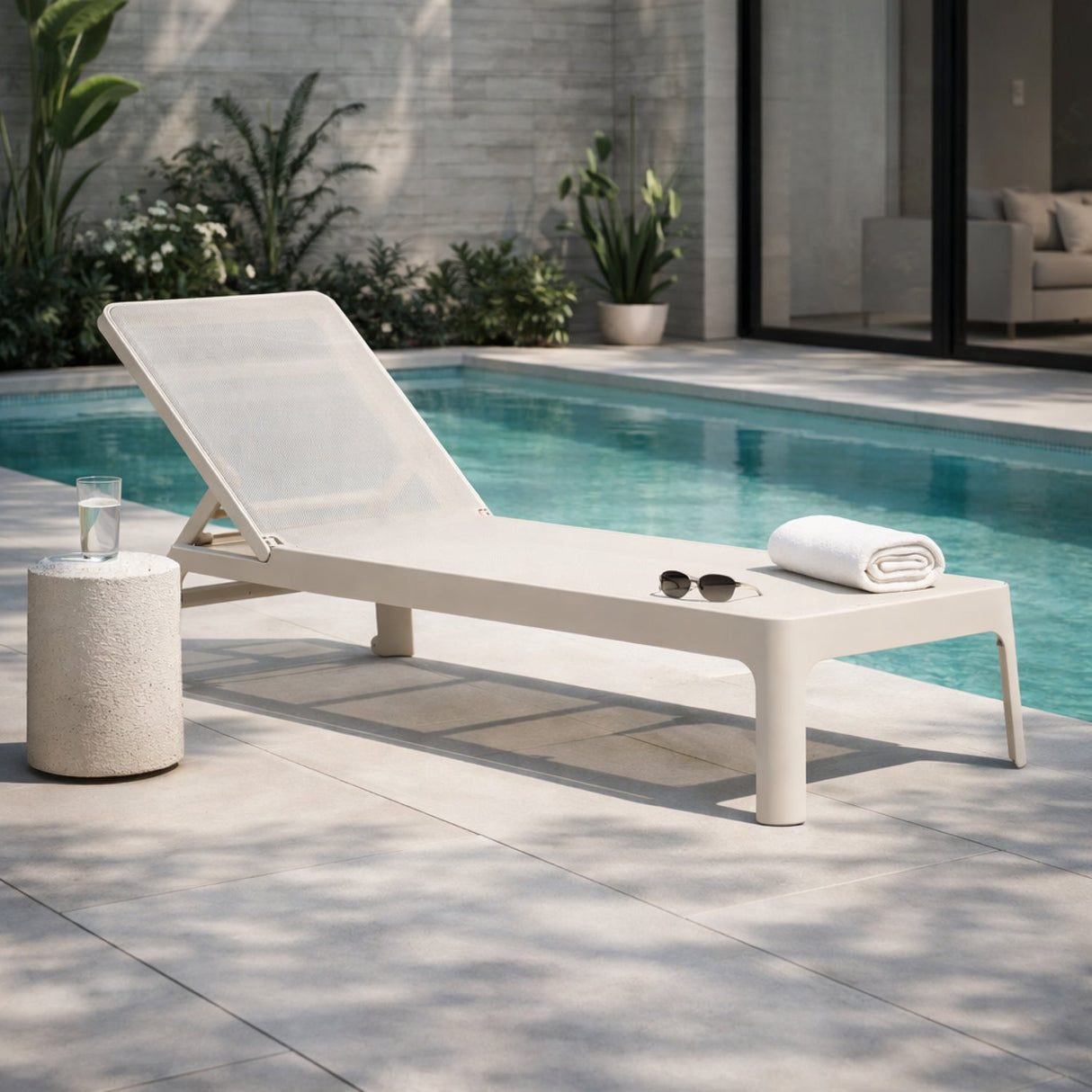 Stackable Fiberglass Outdoor Chaise Lounge – Plano – outdoor rear view