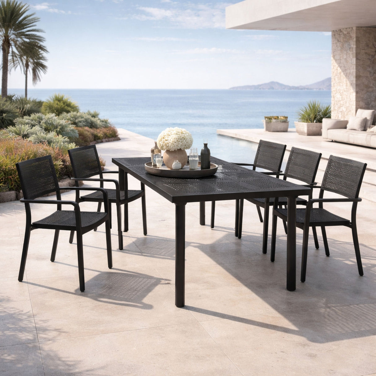 Extendable Outdoor Dining Table with Umbrella Hole – Libeccio – outdoor rear view