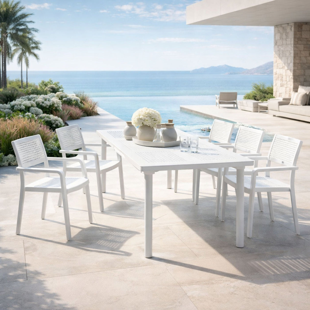 Extendable Outdoor Dining Table with Umbrella Hole – Libeccio – outdoor angled view