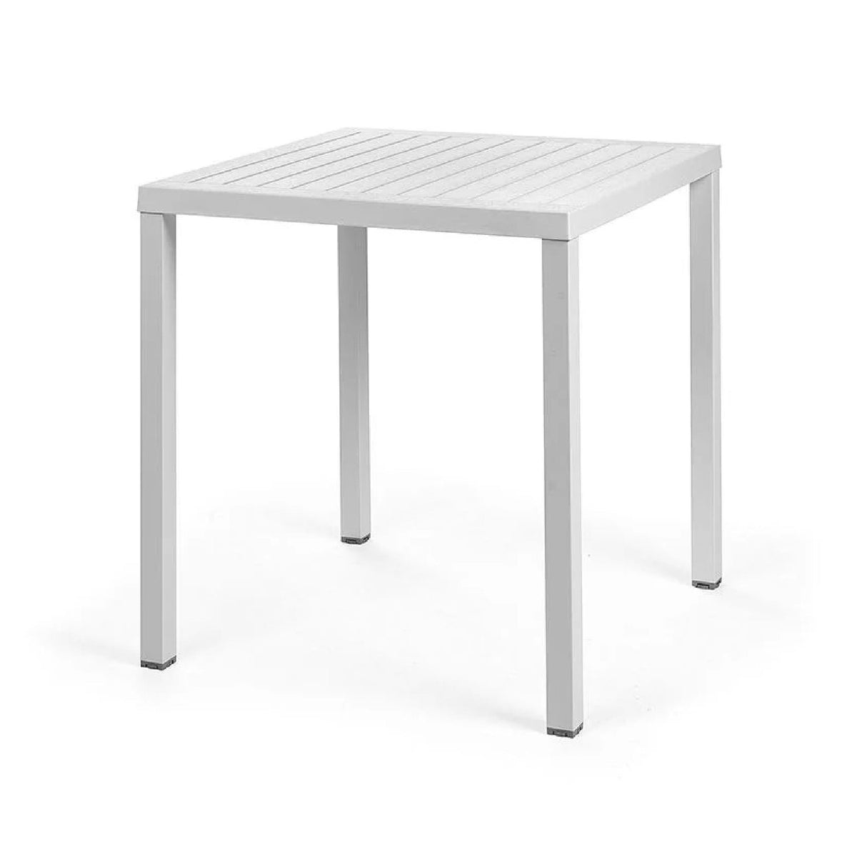 Square Slatted Outdoor Dining Table – Cube – outdoor front view