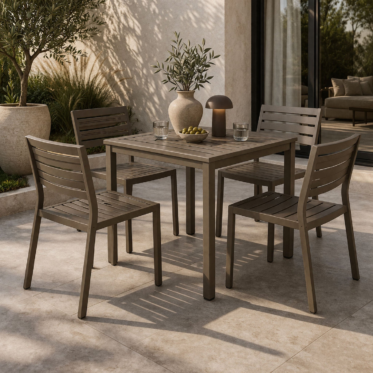 Square Slatted Outdoor Dining Table – Cube – outdoor alternate view 6