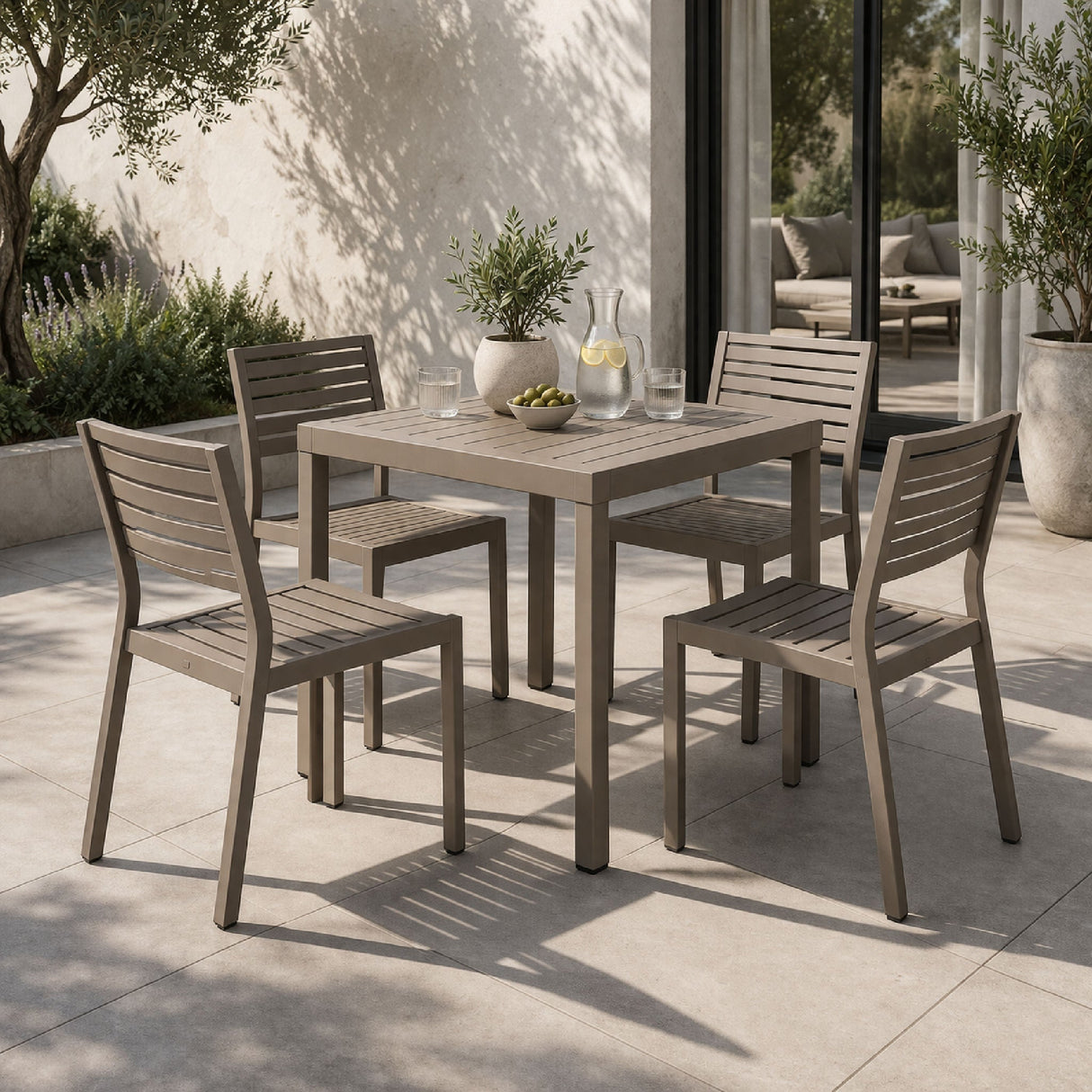 Square Slatted Outdoor Dining Table – Cube – outdoor alternate view 8
