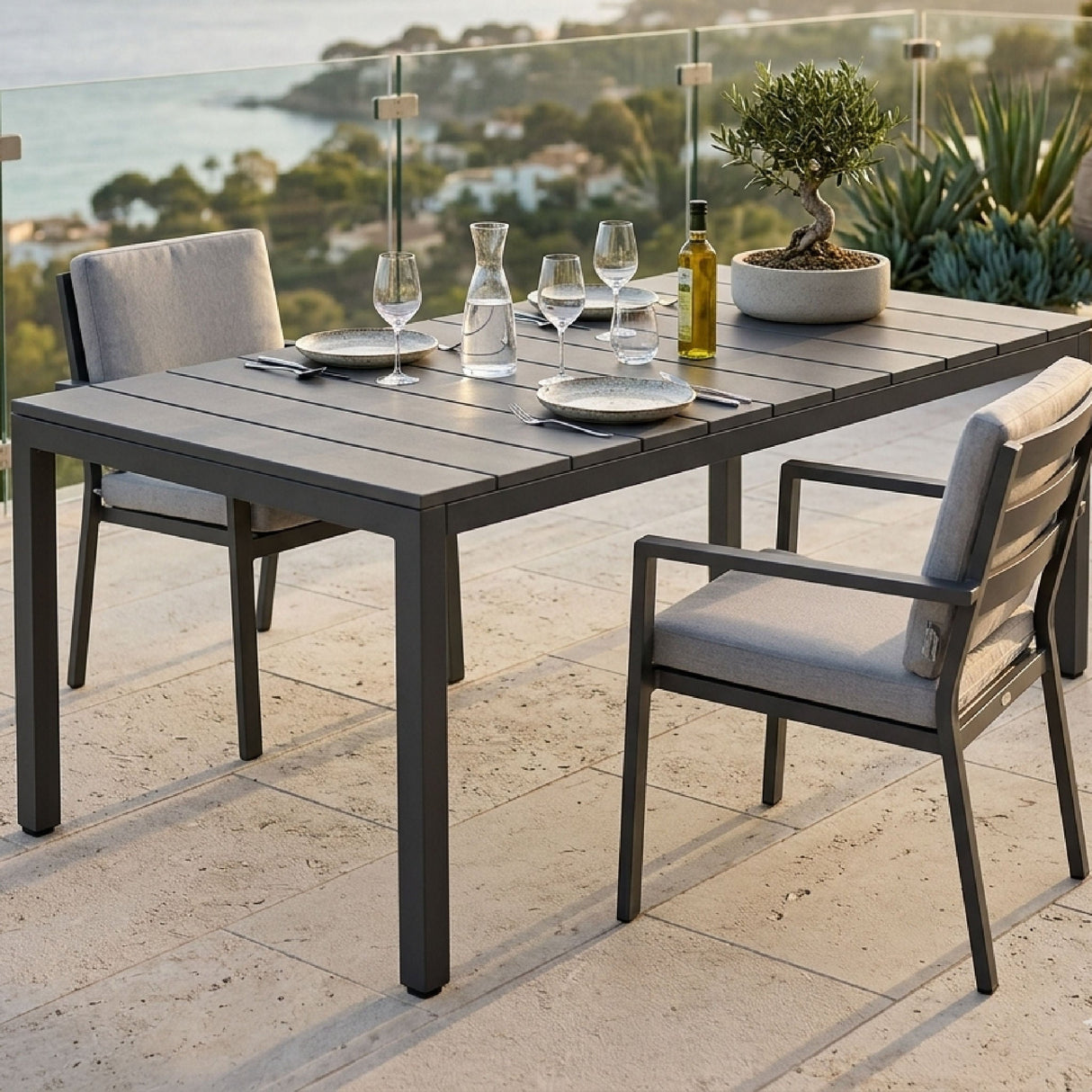 Aluminum Framed Extendible Outdoor Dining Table – Rio – outdoor rear view