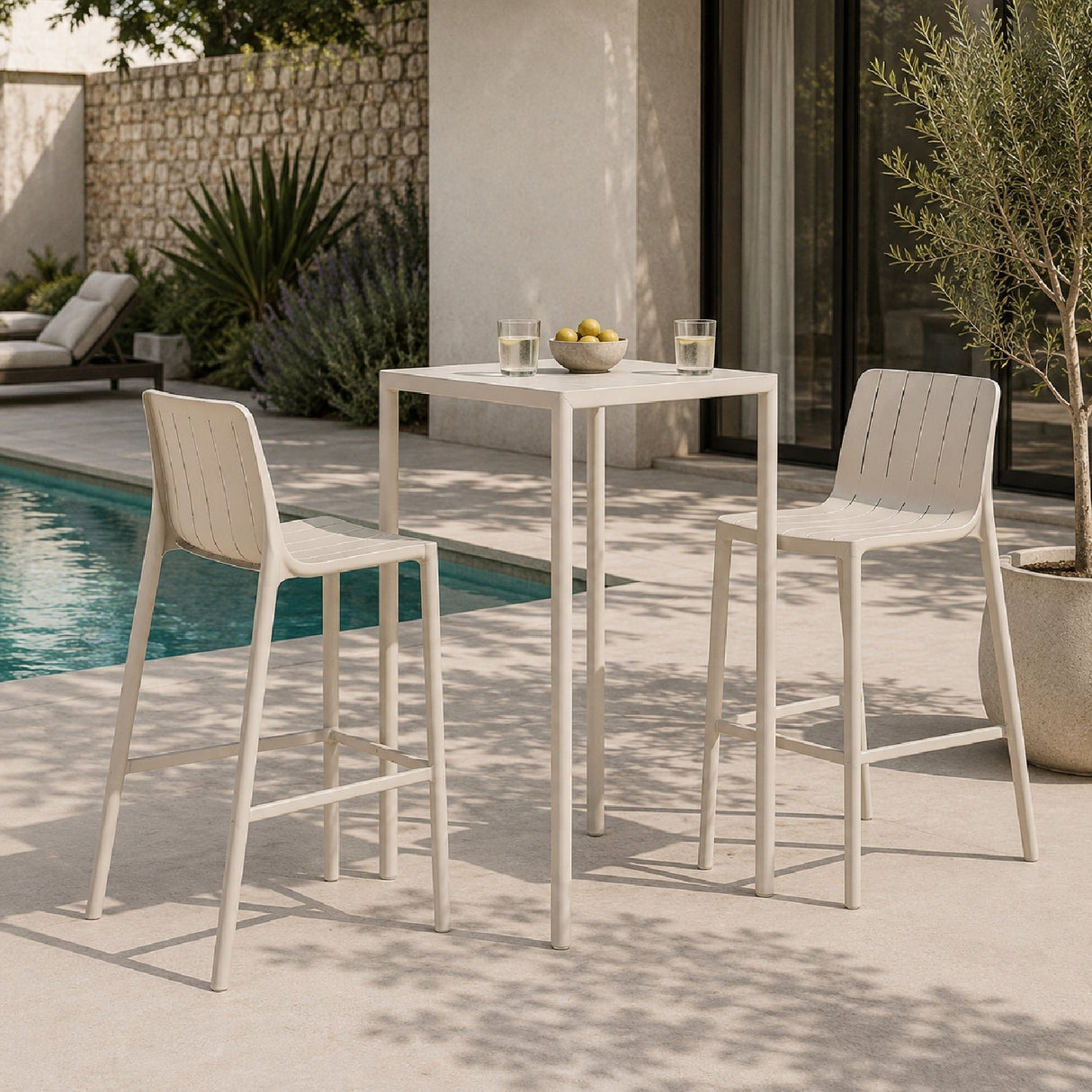 Aluminum Adjustable Outdoor High Table – Piave – outdoor angled view