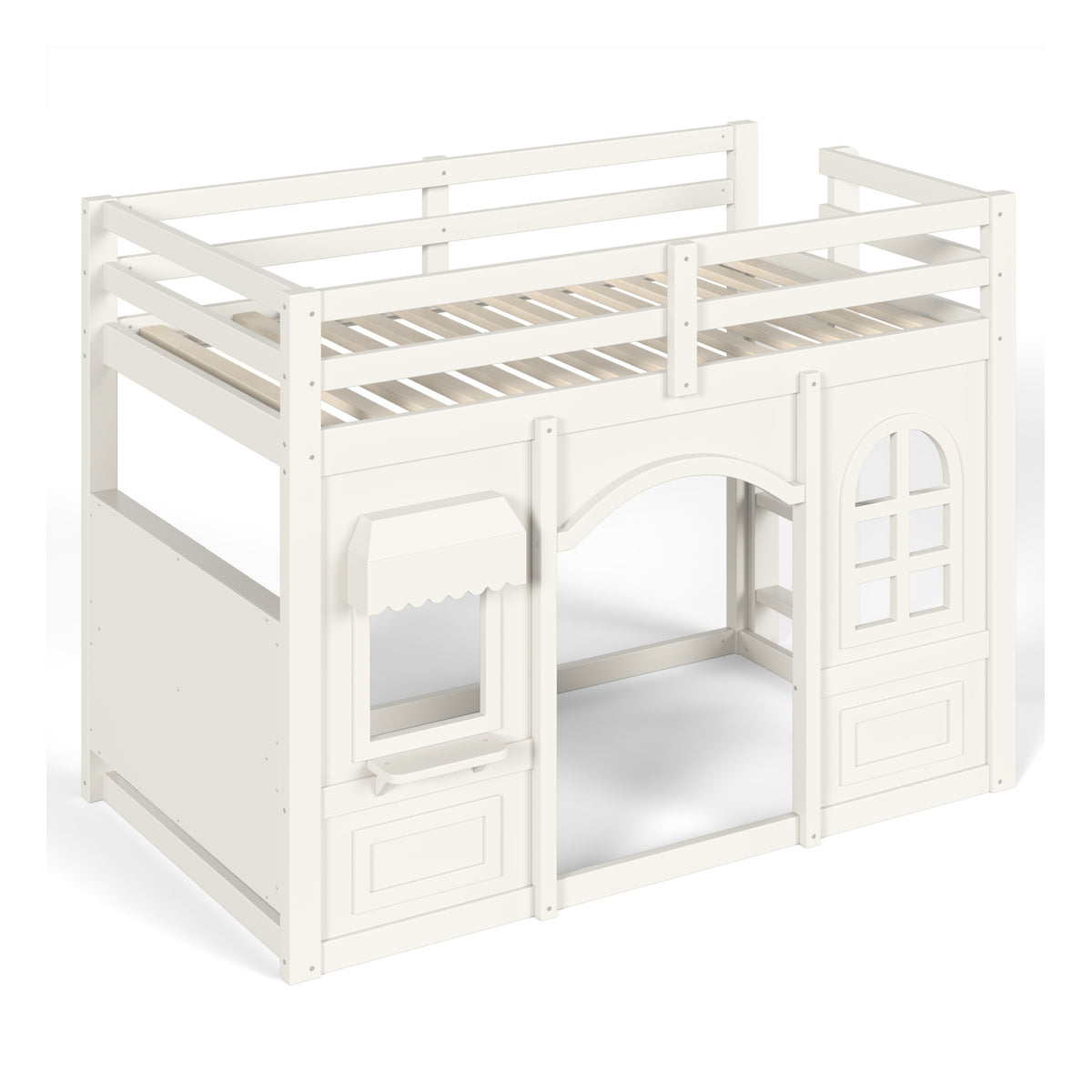 Twin Kids Playhouse Loft Bed with Storage Shelves | OROA Kids