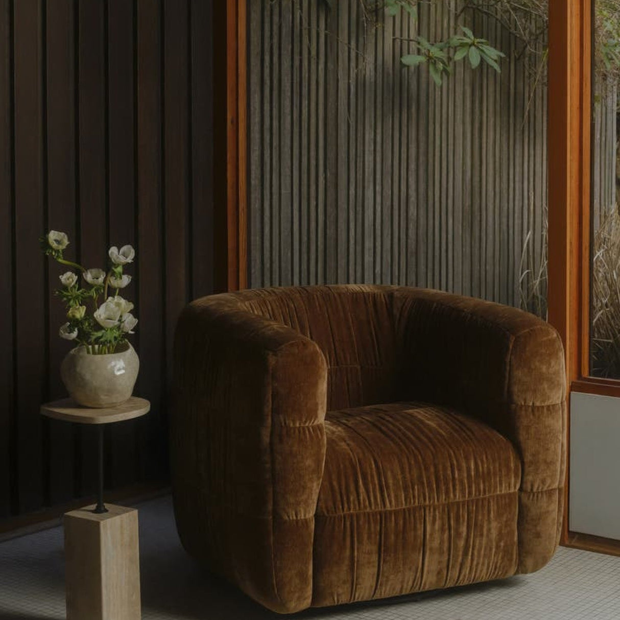 Modern or European furniture - Ruched Chenille Swivel Chair - www.oroa.com
