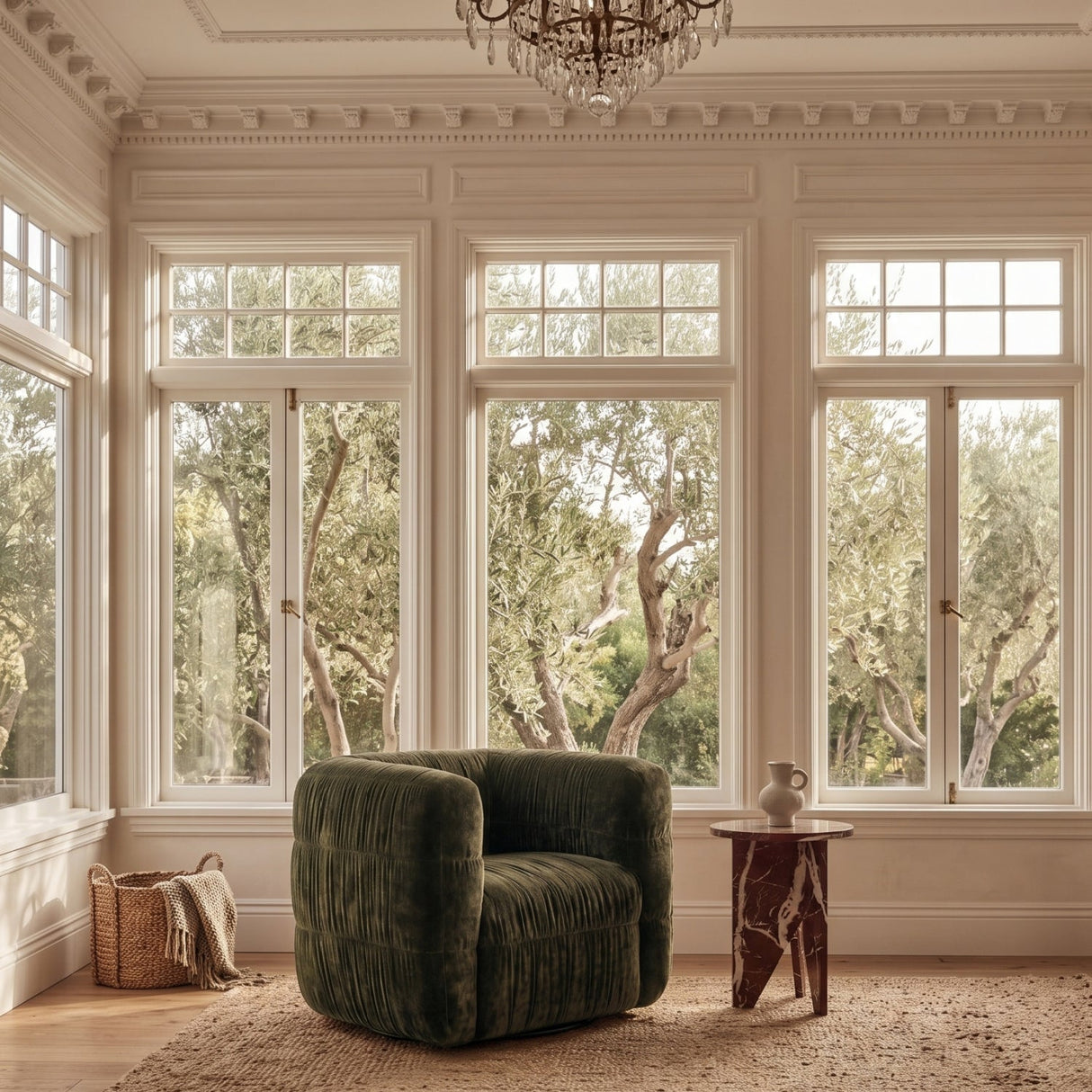 Modern or European furniture - Ruched Chenille Swivel Chair - www.oroa.com