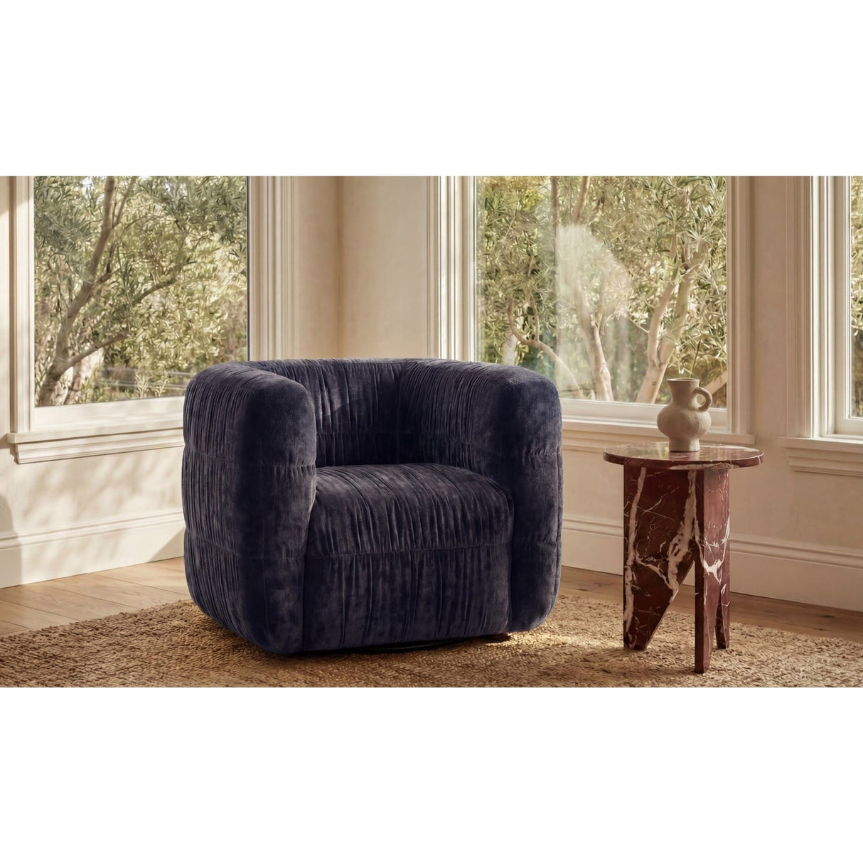 Modern or European furniture - Ruched Chenille Swivel Chair - www.oroa.com