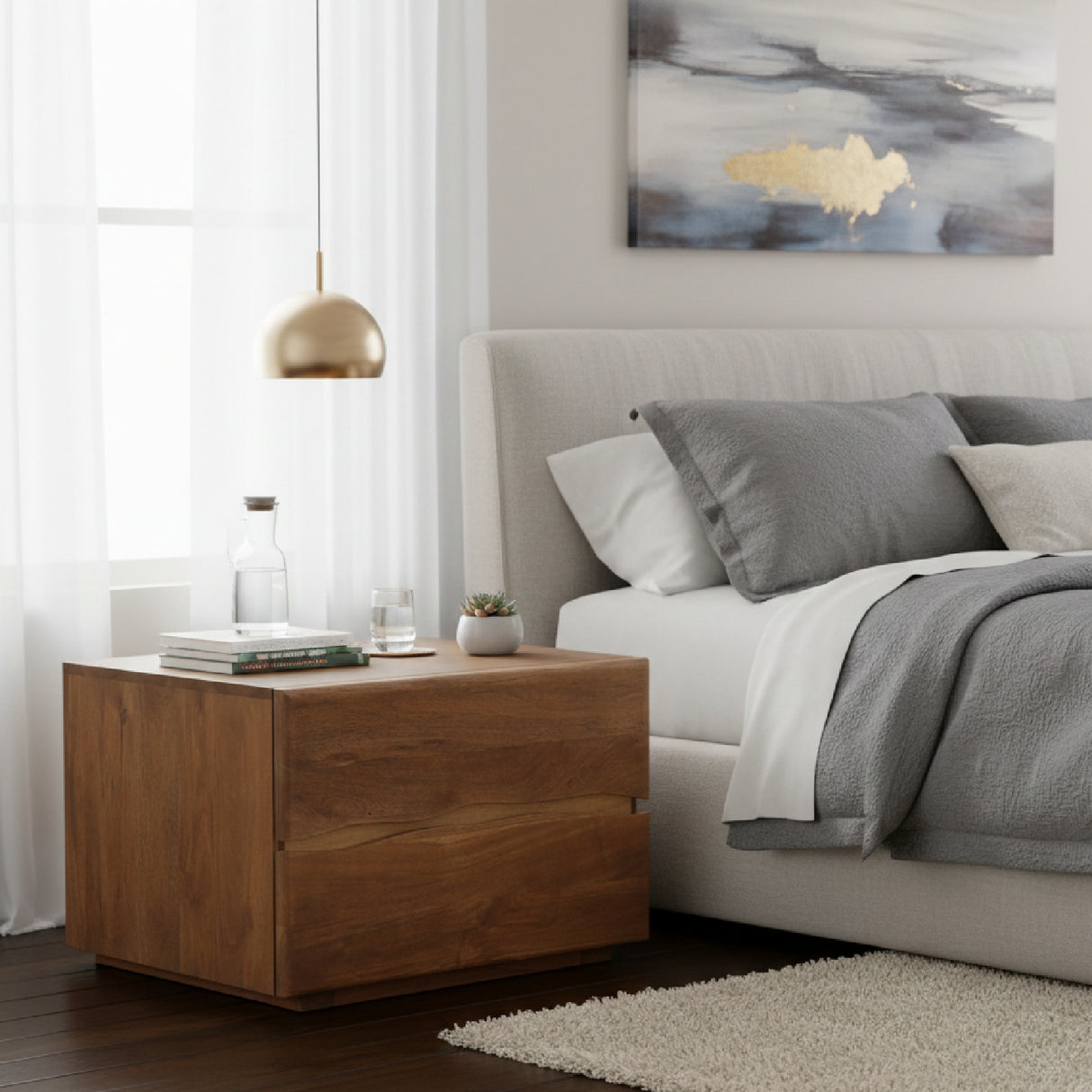 Modern European furniture - Solid Acacia 2-Drawer Nightstand - www.oroa.com | Oroa.com