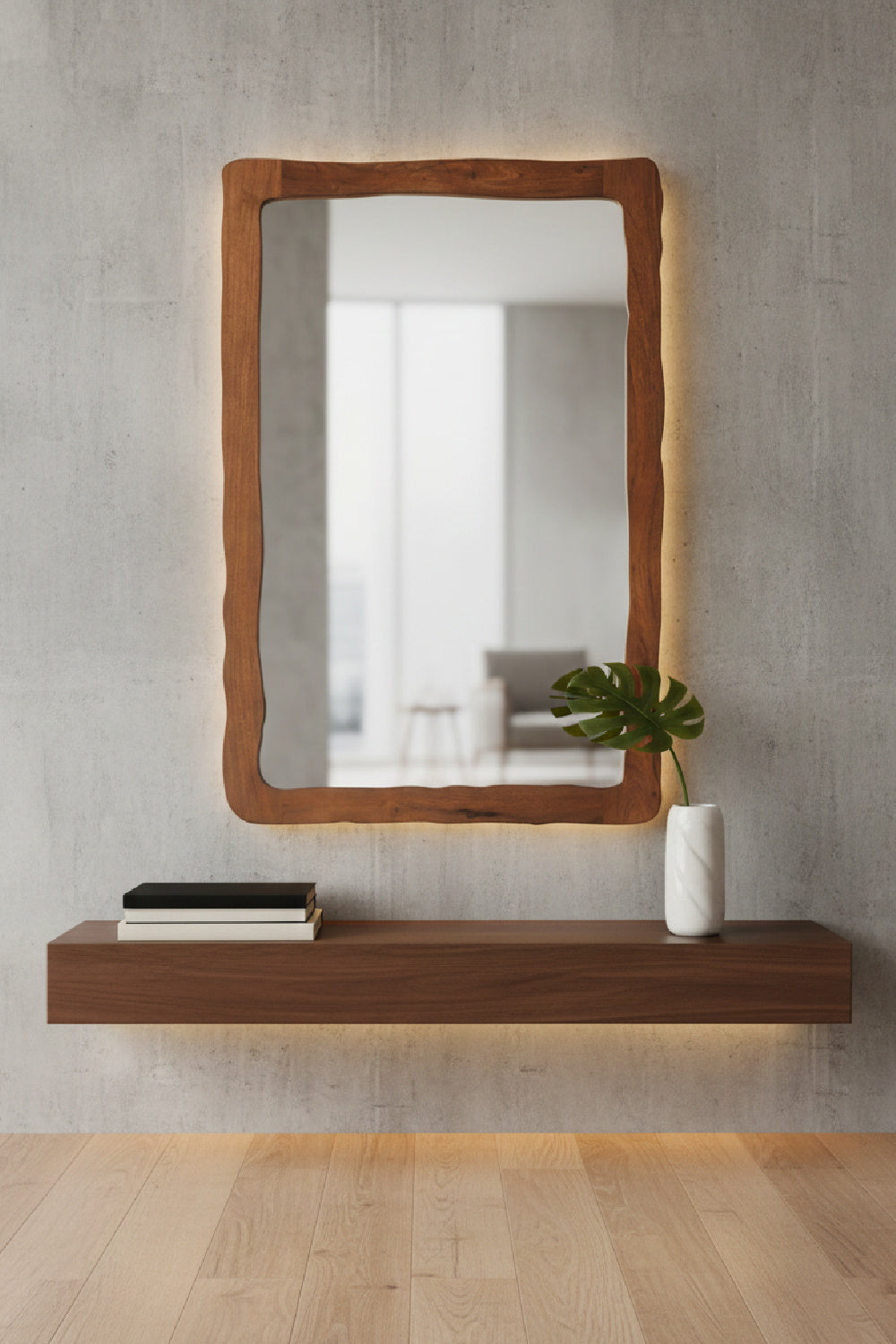 Modern European furniture - Brown Acacia Wood Mirror - www.oroa.com
