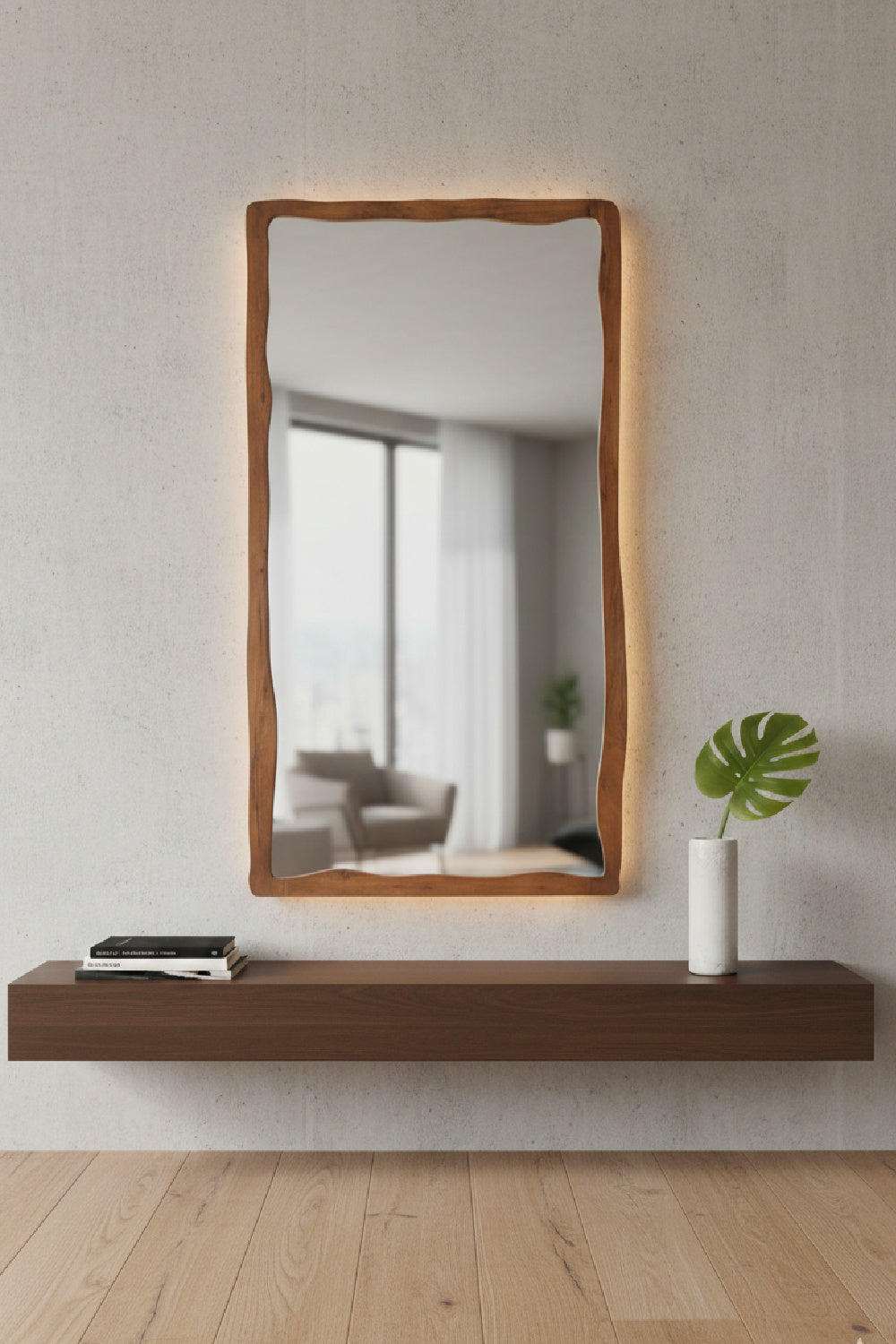 Modern European furniture - Brown Acacia Wood Mirror - www.oroa.com