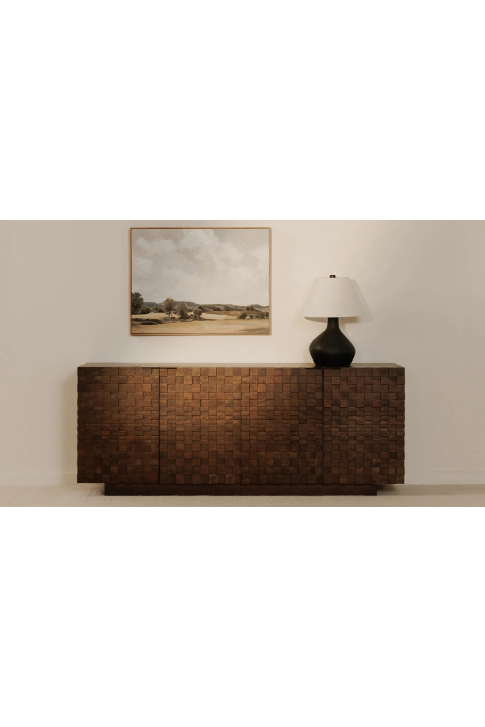 Modern European furniture - Geometric-Patterned Acacia 4-Door Sideboard - www.oroa.com