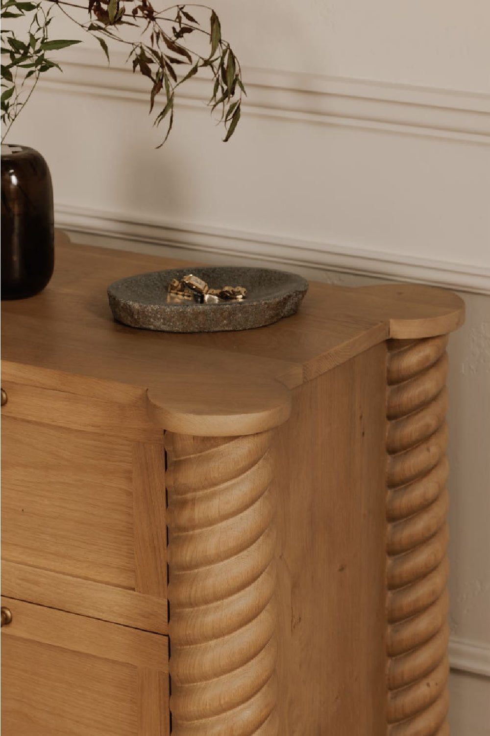Modern European furniture - Oak Turned-Leg 2-Drawer Nightstand - www.oroa.com