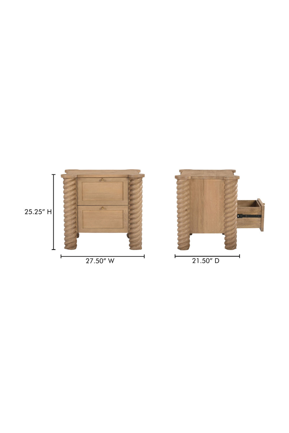 Modern European furniture - Oak Turned-Leg 2-Drawer Nightstand - www.oroa.com
