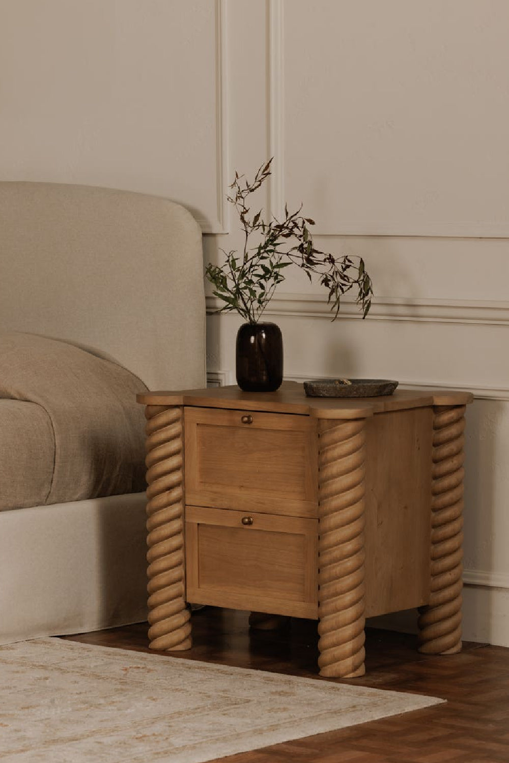 Modern European furniture - Oak Turned-Leg 2-Drawer Nightstand - www.oroa.com
