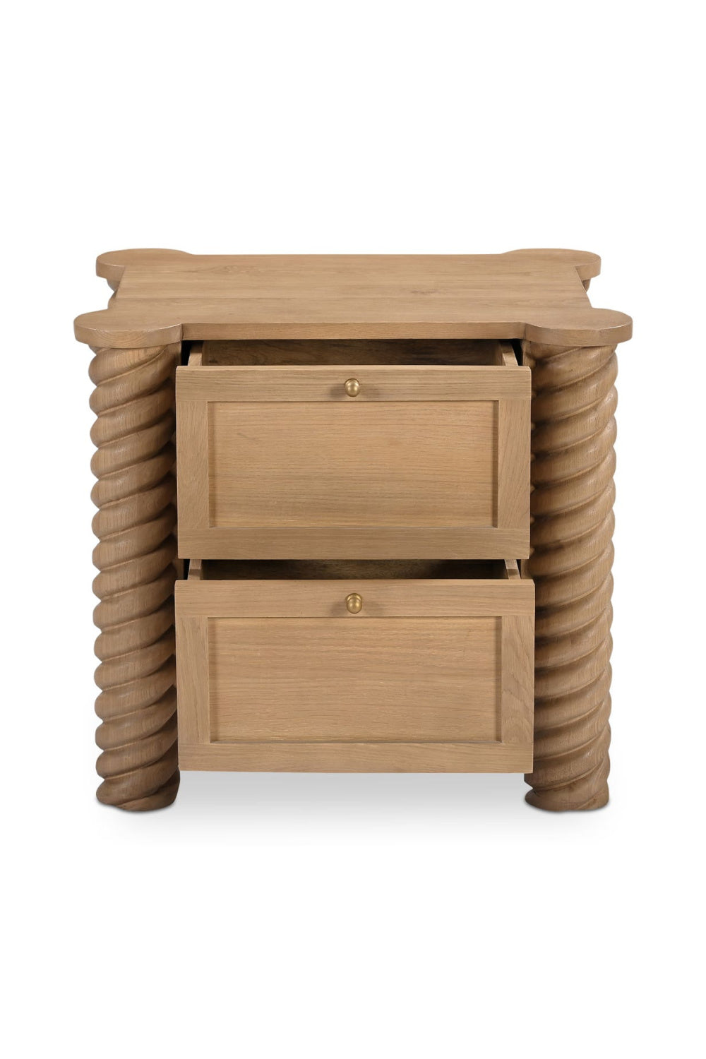 Modern European furniture - Oak Turned-Leg 2-Drawer Nightstand - www.oroa.com