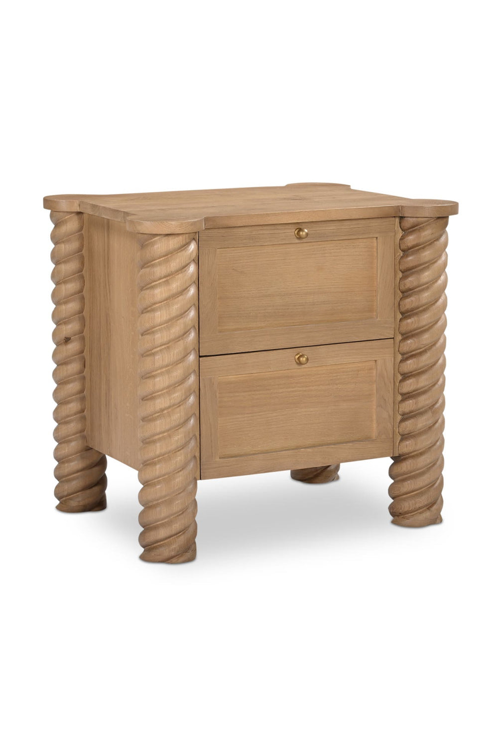 Modern European furniture - Oak Turned-Leg 2-Drawer Nightstand - www.oroa.com